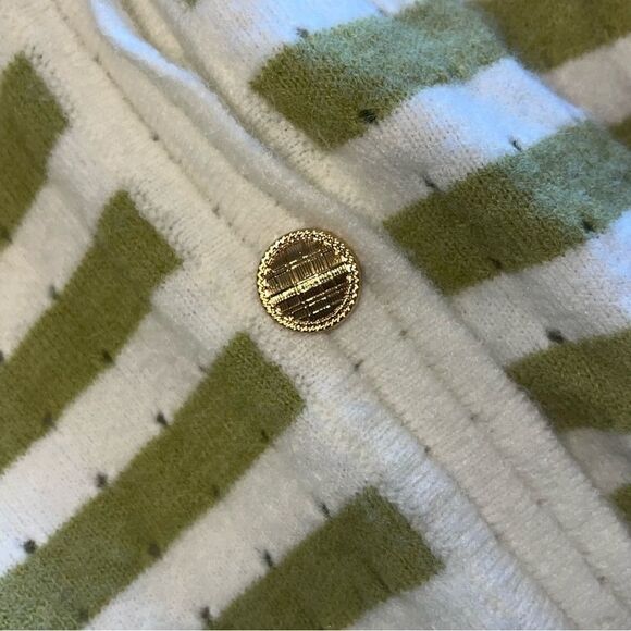 Women's Frenchy Green & White Striped Cardigan Sweater - Picture 10 of 10